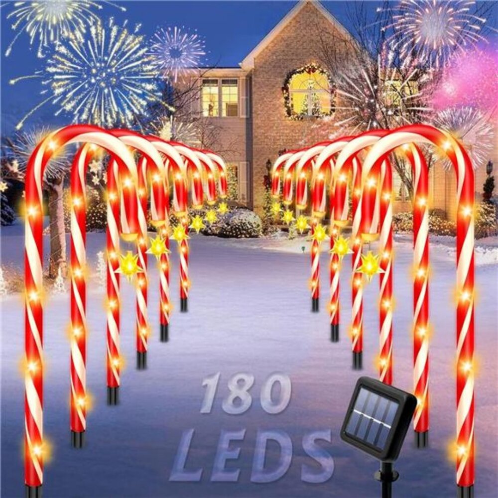 Solar Christmas Decorations‎ Outdoor, 12 Pack Solar Candy Cane Christmas Lights